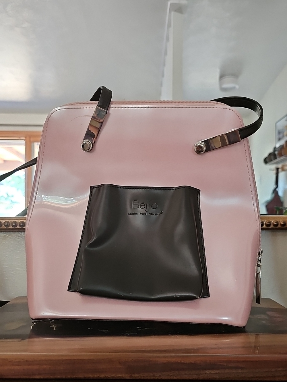 Vintage Beijo "Follow Me" Convertible Pink Black Backpack Shoulder Bag Y2K